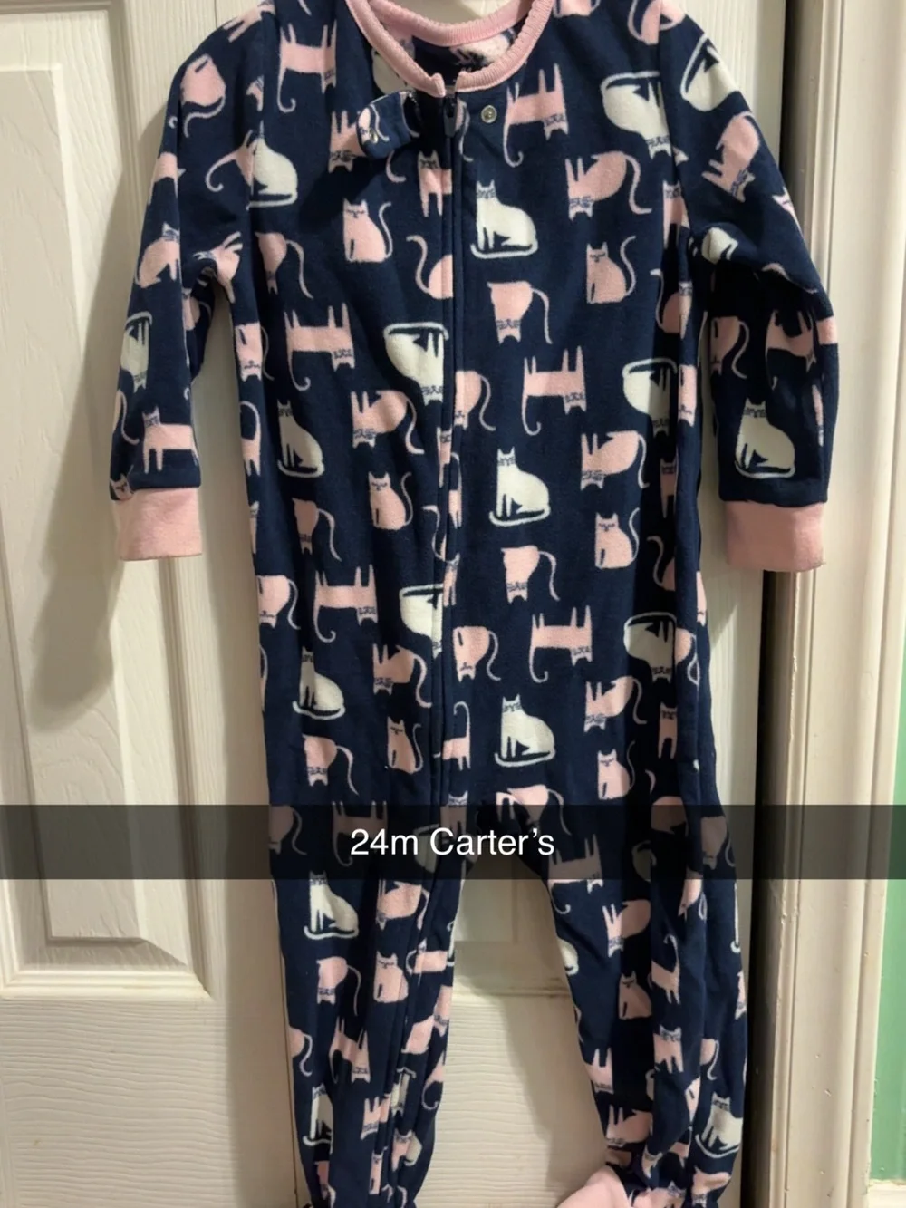 Carter's Navy Fleece Sleep Sack With Pink & Cream Cat Print